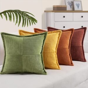 Striped Corduroy Throw Pillow Cover 18×18 Inch – Decorative Cushion Cover