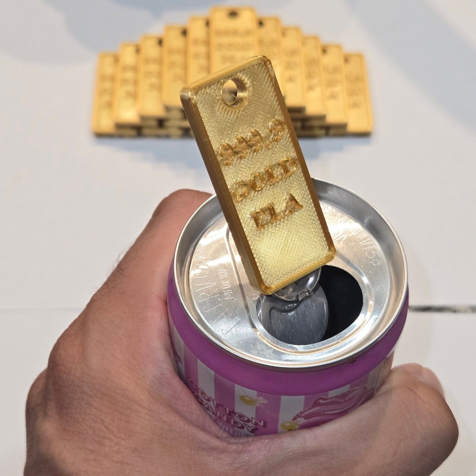 3D Printed Gold Bar Can Opener Keychain | tutcra Handmade - Image 2