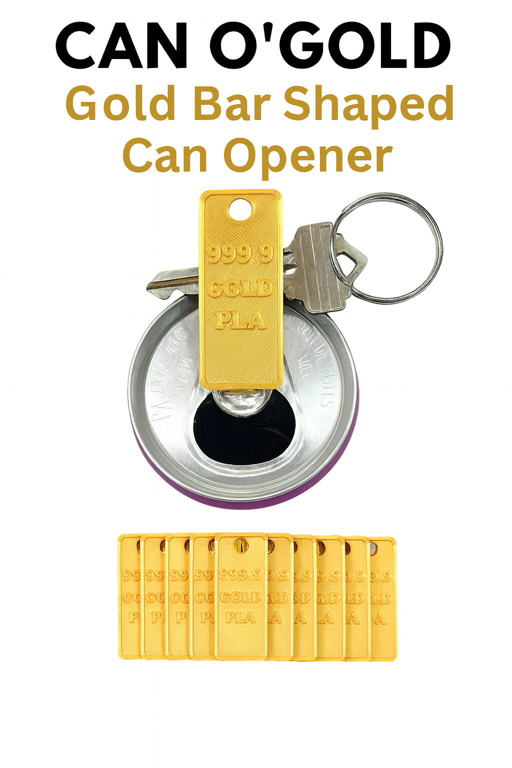 3D Printed Gold Bar Can Opener Keychain | tutcra Handmade