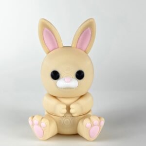 3D printed articulated bunny keychain, view 1