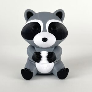 3D printed articulated raccoon keychain, view 1
