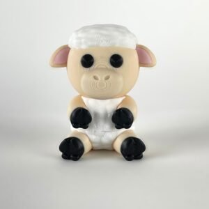 3D printed articulated sheep keychain, view 1