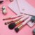 4Pcs Portable Mini Pink Makeup Brushes Set with Bag for Travel